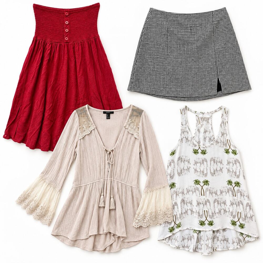 Forever 21 4-Pieces Clothing Bundle Women's Size S Romper Skirts Dress Tank Top